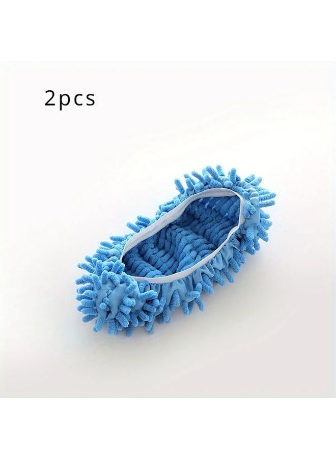 Blue 2 Pack Lazy Mop Slippers Reusable Washable Chenille Dust Mop Shoes Cover - Image 1